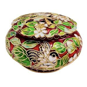 Vintage Cloisonné Enamel Keepsake Bird Flower Trinket Box Potpourri Incense